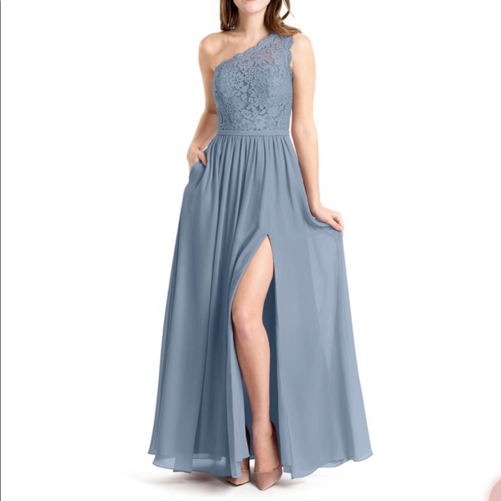Azazie Demi Bridesmaid Dress Dusty Blue Size 8